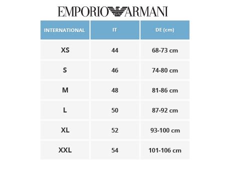 emporio armani underwear size chart.